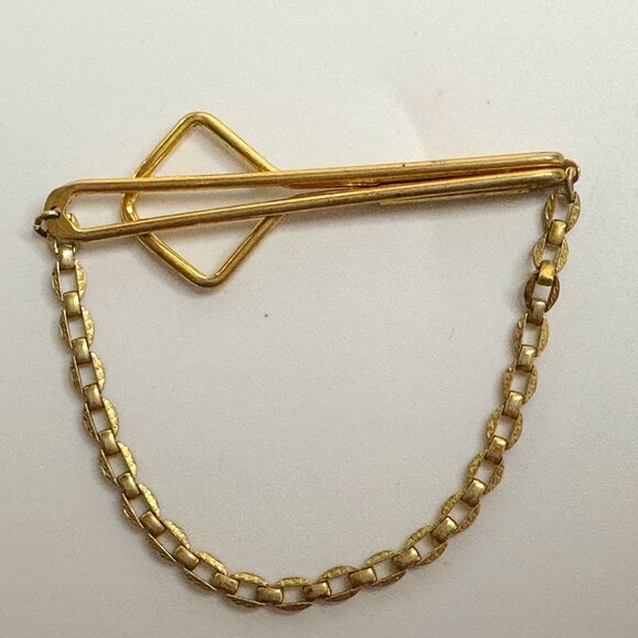 Vintage Gold Tone Square Link Box Chain SWANK Tie Bar Clip - Picture 10 of 11